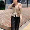 Suéter Feminino Lã Merino Com Zíper Blusa Feminina Estilo Coreano Slim Malha Blusa Lady Elástica Decote em V Tricô Roupas Manga Comprida
