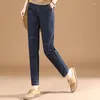 Jeans Feminino HCXR Feminino 2023 Outono Azul Escuro Slim Reto Sólido Cintura Elástica Versátil Todos Combinam Casual Calças Denim Femininas