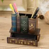 Pencil Cases Retro Wood Pen Holder Book Shape Desk Organizer For Stationery Office Decro Accessories Multifunction Storage Box Children Gift 230804