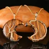 Baum des Lebens Draht umwickelte Mond-Anhänger-Halskette Reiki-Heilkristall-Stein-Halsketten natürlicher Rosenquarz-Schmuck für Frauen