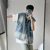 Herrjackor denim väst stil ins streetwear maistcoat mode retro fickjacka hip-hop lös ärmlösa kappa män kläder