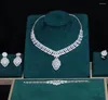 Necklace Earrings Set TAZIRN 4PCS Platinum Plated 5A Cubic Zirconia Wedding Jewelry For Arabic Nigeria Women Party Handmade Custom CZ Gift