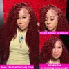 Perucas de cabelo humano Capless 13x4 Deep Curly Lace Frontal Wig Transparente 99J Borgonha T Part Lace Front Perucas Red Colored HD Deep Wave Perucas de Cabelo Humano x0802