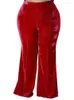 パンツプラスサイズベルベット女性弾性ハイウエストロングフレア秋の冬ファッションソリッドベロアオフィスレディングズボン4xl 5xl