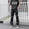 Män s jeans vintage nödställda graffiti män mikro blossed denim jean hip hop stänk bläck färgblockerad gata slitage casual smal passform 230804