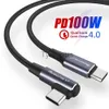 Chargeurs/câbles Câble USB C coudé 5A 100W/60W Câble de données USB Type C pour Huawei Pro PD Câble de charge rapide USB-C pour cordon de charge Samsung Type-C x0804