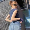 Kadın Tişörtleri Harajuku Grunge Sevimli Bebek Tees y2k Vintage Çizgili Baskı Üst Yaz Gündelik Temel T-Shirts 90S Estetik Şık İnce