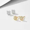 Brincos Stud Four Leaf Clover 925 prata esterlina banhado a ouro 14k joias delicadas de zircônia cúbica moda para mulheres 230804