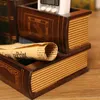 Pencilfodral Retro Wood Pen Holder Book Shape Desk Organizer för Stationery Office Decro Accessories Multifunktion Lagring Box Children Gift 230804