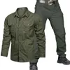 Mens Tracksuits Military Cargo Set Men Spring Autumn Multipocket Bomber Long Hermes Shirts Wearresistent Straight Pant 2 PCS Army Flight Set 230804