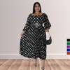 Vestidos de talla grande otoño estampado de lunares de manga larga para mujer elegante vestido de cuello cuadrado venta al por mayor Dropshi 3xl 4xl 5xl 6xl