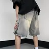 Herr jeans sommar denim shorts för män streetwear hip hop vintage tvättade rippade baggy byxor lös man