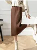 Kjolar jmprs faller elegant stickad kjol koreansk modestem mitt längd raka faldas mujer vintage solid enstegs outwear