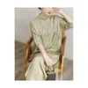 Ethnic Clothing Vintage Green Qipao Chinese Style Dress Loose Cheongsam Women Summer Vestidos Sexy Print Bamboo Dresses Literary Qipaos