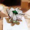 Cluster Rings Irregular Big Flowers 925 Sterling Silver Emerald Zircon Adjustable Ring For Women Charm Wedding Jewelry Party Gift