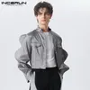 Mens Jackets INCERUN Men Solid Color Stand Collar Streetwear Long Sleeve Button Crop Coats Shiny Fashion Outerwear S5XL 7 230804