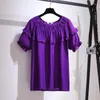 女性用Tシャツ150kg大規模女性夏のゆるいフリルTシャツバスト165cm 2xl 3xl 4xl 5xl 6xl白い青紫ヴィンテージ服