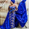 Royal Blue Aso Ebi Fevid Dress 2020 Nigeria Saudi Plus Size Prom Party Party Lace Servable Detachabled Train Dress 283r