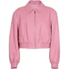 Kvinnor läder yoloagain 2023 hösten äkta jacka kvinnor överdimensionerade rosa bombplan damer streetwear