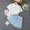 Zestawy odzieży 2022 Summer Nowe dziewczęta syrena dla dzieci z krótkim rękawem cekinowa tshirt Tshirt Twopiece koreańskie dziewczęta impreza spódnica księżniczka x0803