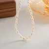 Choker ALLME Simple Oval Freshwater Pearl For Women 14K Gold Plated Brass Beaded Necklace Wedding Daily Jewelry