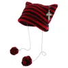 Brede Rand Hoeden Emmer Duivel Hoorn Hoed Oorflap Beanie Gestreepte Gebreide Kleine Haak Gebreide Skullies Kat Oor 230804