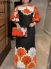 زائد الفساتين الحجم Vonda Bohemian Women Bruck Summer Vintage Half Sleeve Floral Printed Disual Maxi Maxi Sundress Robe Femme 230803