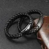Länkarmband som säljer läderflätat armband för män Enkelt titanstål magnetiskt lås handvävt vridningsrepsmycken