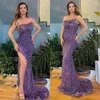 Sexy Purple Mermaid Evening Dresses Sequins Strapless Formal Party Prom Dress Split Red Carpet Long Dresses for special occasion