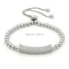 Charm Bracelets 30x6mm Micro Pave Clear CZ Hexagon Arc Tube Bead Bracelet Gold Or Silver Plated