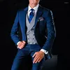 Abiti da uomo 3 pezzi smoking dello sposo per matrimonio Blu navy uomo slim fit con risvolto dentellato giacca moda uomo gilet grigio pantaloni