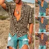 Men's Casual Shirts Men Summer Lapel Short Sleeve Shirt Top Leopard Print Single-Breasted Thin Hawaiian Beach Streetwear