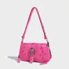 Modedesign Biker Bag Ladies Baguette Pink Underarm Bag Axel crossbody väskor 0810
