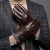 Gants Sans Doigts En Cuir Véritable Pour Hommes Homme En Peau De Mouton Écran Tactile Hiver Chaud Coupe-Vent Mitaines Conduite Vélo Moto Hommes s 230804