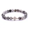 Strand Tiger Eye Bracelet Fashion Trendy Jesus Cross Charm Men Black 8mm Beads Bracelets Bangles For Women Jewelry