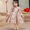 Ethnic Clothing Winter Chinese Style Girl Thick Floral Print Princess Wedding Dresses Long Sleeve Evening Party Ball Gown