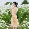 Roupas étnicas 2023 verão diário aodai tradicional cheongsam jovem comprimento médio manga curta rosa azul melhorado qipao vestido chinês moderno