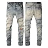 Классический дизайнер с печатной вышивкой Mens Jeans Motorcycle Hole Luxury Denim Men's Fashion Street Wear Men Designer Pants28-40