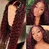 Человеческие хиньоны Curly Wig Wig 13x4 Прозрачные кружевные парики для женщин 99J Burgundy Front Nosdas закрытие 230803