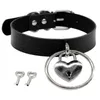 Gargantilla corazón PU cuero collares mujeres cerradura llave Goth collar redondo Punk gran declaración en el cuello joyería de moda