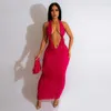 Casual Jurken Effen Golf Ruches Halter Backless Maxi Feestjurk Vrouwen Elegante Sexy Diepe V-hals Bandage Bodycon Lange gewaad Clubwear