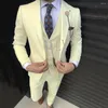 Męskie garnitury Ivory Slim Fit Men na wesele 3 -częściowy garnitur męski 2023 Set Kamizelka z spodniami szczytowy kostium z noszeniem klapów homme