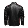 QNPQYX, chaqueta Vintage de cuero PU para hombre, chaquetas de motociclista, abrigo informal de retales con cremallera, abrigo de invierno de lana ajustado con bordado para hombre