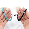 Strand 2Pcs/Set Couple Magnet Heart Shape Pendant Bracelets 6MM Malachite Tiger Eye Bangles Love Relationship Pulsera Jewelry Gift