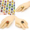 Bandringar 20 datorer/Lot Natural Stone Amber Gemstone Ring Hybrid Models Mixed Size Lady/Girl Fashion Jewely Mix Styles Drop Delivery DHRC3