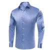 Chemises décontractées pour hommes Salut-Cravate Haze Bleu Solide Soie Hommes Revers À Manches Longues Robe Chemise Blouse Douce Pour Homme Formel Mariage Cadeau D'affaires