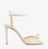 Woman wedding sandal Sacaria Dress Wedding Shoes Pearl-Embellished Satin Platform Sandals White Bride Pearls block High Heels Ladies Pumps EU35-43