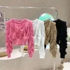 Swetery kobiet leniwe vintage różowy pusty sweter dla kobiet puff rękawy Tshirt Koreańska koszulka koszulka Sueter Mjer Knit 230803