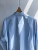 Camicette da donna Blu Camicia a silhouette di media lunghezza Cotone Ricamo sciolto Logo Semplice 2023 Inizio autunno Donna monopetto