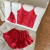 Women's Sleepwear Fashion Sexy Sling Tops With Shorts Three-piece Set Ladies Casual Pajamas Homewear Suits